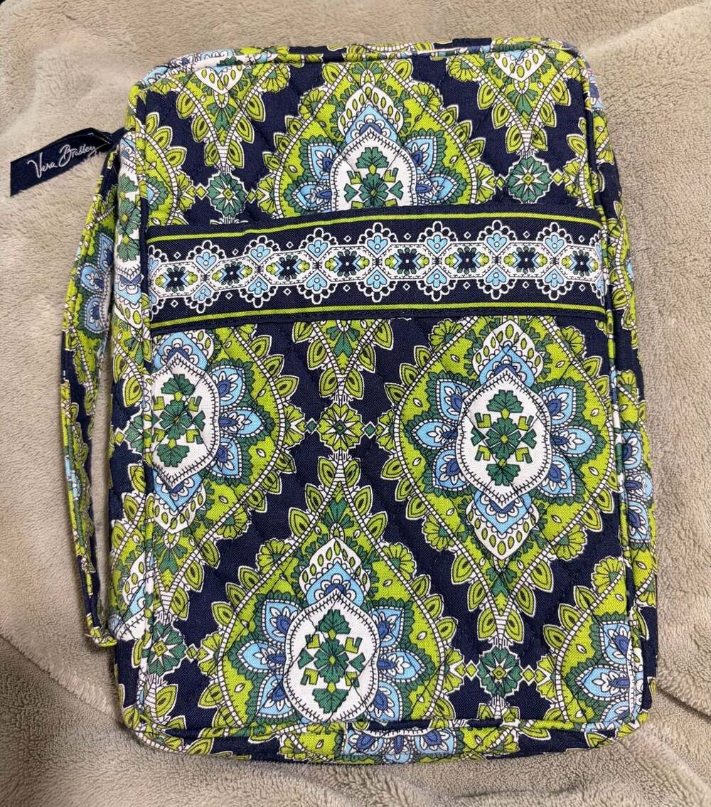 Vera Bradley Quilted Bible Cover Book Organizer Blue Green Paisley